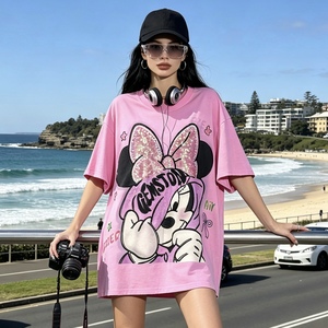 8098/FANMAJIALIE Fornitore di Qualità, T-Shirt Oversize da <span class=keywords><strong>Donna</strong></span> Resistente con Stampa Mickey <span class=keywords><strong>Minnie</strong></span> Kitty, Cartone Animato Luccicante per Uso Quotidiano - Product Image 6