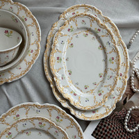 Franse vintage bloemmotief geëmbosseerde keramische bord, exquisiete Ins Afternoon Tea fruit dessert bord