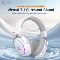 سماعات رأس Ajazz AHM10 Max مع ميكروفون، لاسلكية ثلاثية الوضع، صوت محيطي 7.1، إضاءة RGB، عمر بطارية طويل، سماعات فوق الأذن