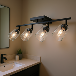 Luminaire de salle de bain à 4 lumières, abat-jour en verre transparent, lampe murale moderne en métal, lumière blanche chaude - Product Image 2