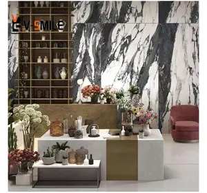 luxury high quality natural white marble with black veins panda white marble tiels for living room background wall panel