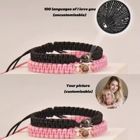 Pulsera de Proyección de Fotos Personalizada, Chapada en Oro, de Acero Inoxidable, con Cuerda Tejida a Mano para Hombre, con Foto Personalizada