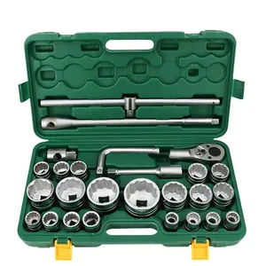 26Pcs Heavy Socket Set 3/4" Drive Deep Impact Socket Set with Ratchet Wrench Head and Curved Lever Wrench