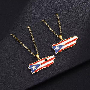 Pendentif pour homme en acier inoxydable avec cœur creux et drapeau de la carte de Porto Rico, goutte d'huile et collier tendance pour couples plaqué or - Product Image 3