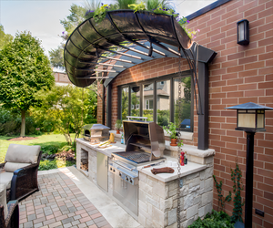 Kejia Custom Metal Stainless Steel Outdoor Kitchen BBQ Cabinet Modular Marble Table Outdoor BBQ Kitchen Grill Island With Sink