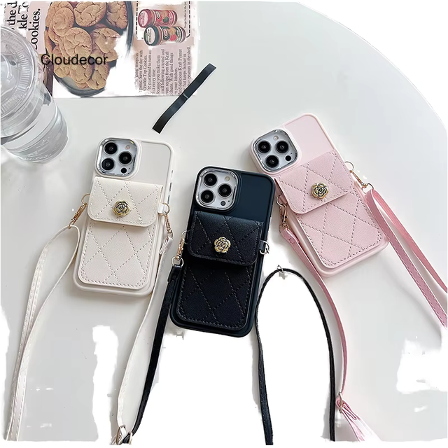 Fancy Wallet Cell Phone Cover Crossbody Mobile Phone Case with Strap Lanyard