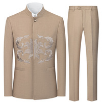 Costume deux pièces pour homme, style africain, grande taille, style chinois, uni, teint, col mandarin, anti-rétrécissement, en laine peignée, vente chaude