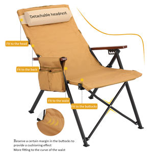 Silla de Camping Plegable Reclinable de Metal para Exteriores, Portátil, para Jardín y Picnic, con Respaldo Alto Ajustable, Almohada y Bolsillos Laterales - Product Image 5