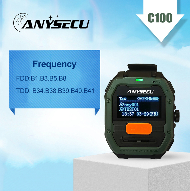 Anysecu C100 Watch POC Walkie Talkie 4G Global Talking Long Range Radio Support Global PTT/Real PTT for Outdoor
