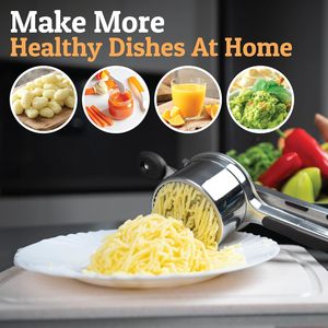 Triturador de Patatas Manual Ergonómico de Acero Inoxidable Resistente con 3 Discos Intercambiables para Verduras y Ajo - Product Image 4