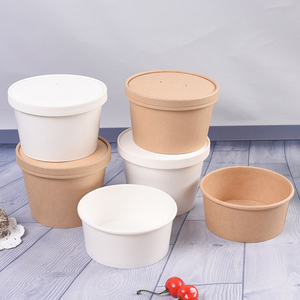 9 Oz 24Oz Biodegradable Custom Disposable Takeaway Noodle Soup Container Microwave Safe Kraft Paper Cups for Soup With Lid Spoon