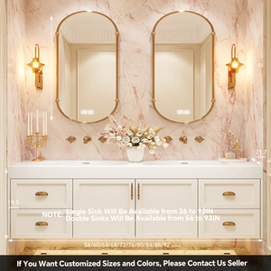 ตู้ห้องน้ำอ่างล้างหน้าคู่ขนาด 60-92 นิ้ว ปรับแต่งได้ ตู้แขวนผนังพร้อมกระจก LED อัจฉริยะ สไตล์ฝรั่งเศสหรูหรา - Product Image 6