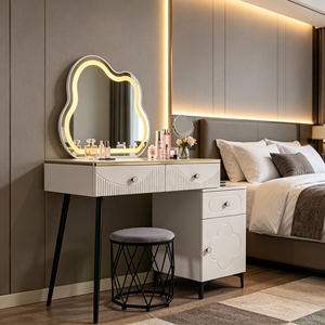 Modern Makeup Vanity <b>With</b> Lighted Cloud Mirror And Storage <b>Drawers</b> Bedroom <b>Dressing</b> <b>Table</b> <b>With</b> Stool - Product Image 6