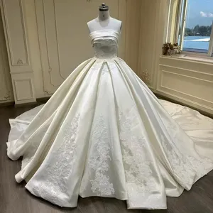 Obetti LLH0133 elegantes A-Line Satin Hochzeitskleid besticktes Hochzeitskleid für Braut 2024