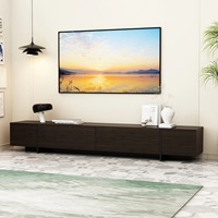 Meuble TV flottant traditionnel pour hôpital CE EN71 ASTMD6007 CARB avec tiroirs à fermeture douce, console multimédia longue et basse à poser au sol