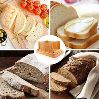 Trancheuse à pain pliable en bambou avec planches à découper en bois, couteau manuel et plateau récupérateur de miettes – Outil de pâtisserie et de boulangerie