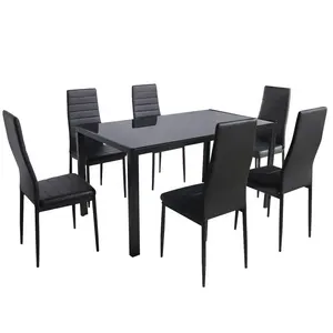 Atacado Contemporânea Mesa De Jantar De Luxo Set Mesa De Jantar De Vidro com 6 Cadeiras De Couro PU Restaurante Mesa De Jantar Set