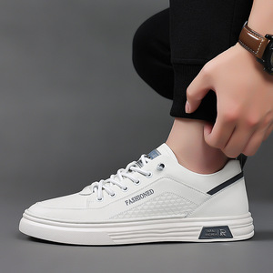 Chaussures en cuir décontractées pour hommes, bout rond, respirantes, semelle en caoutchouc, chaussures de marche - Product Image 2