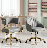 Ensemble de chaise de manucure en cuir PU avec base dorée de luxe moderne, tabouret professionnel pour technicien de pédicure, avec roulettes, usage commercial