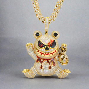 Collier pendentif ours en laiton plaqué or KIVORA'S Hip Hop avec moissanite et émail, style Iced Out, pour homme, bijoux de fête - Product Image 1