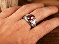 Bague en agate rouge et noire pour homme, émail antique, lourde, en argent sterling 925, bijoux de mode