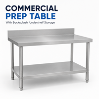 Table de préparation alimentaire en acier inoxydable avec pare-éclaboussures et étagère inférieure pour cuisines de café, fabrication sur mesure, approvisionnement en gros