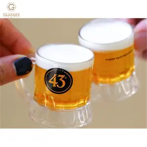 Mini cerveja caneca Steins vidro logotipo personalizado cerveja copo curto colorido tiro óculos com alça