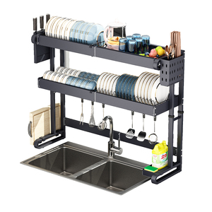Black Kitchen Utensils Knife Storage Rack Sink Rack Stainless Steel Telescopic Lifting dish drying rack