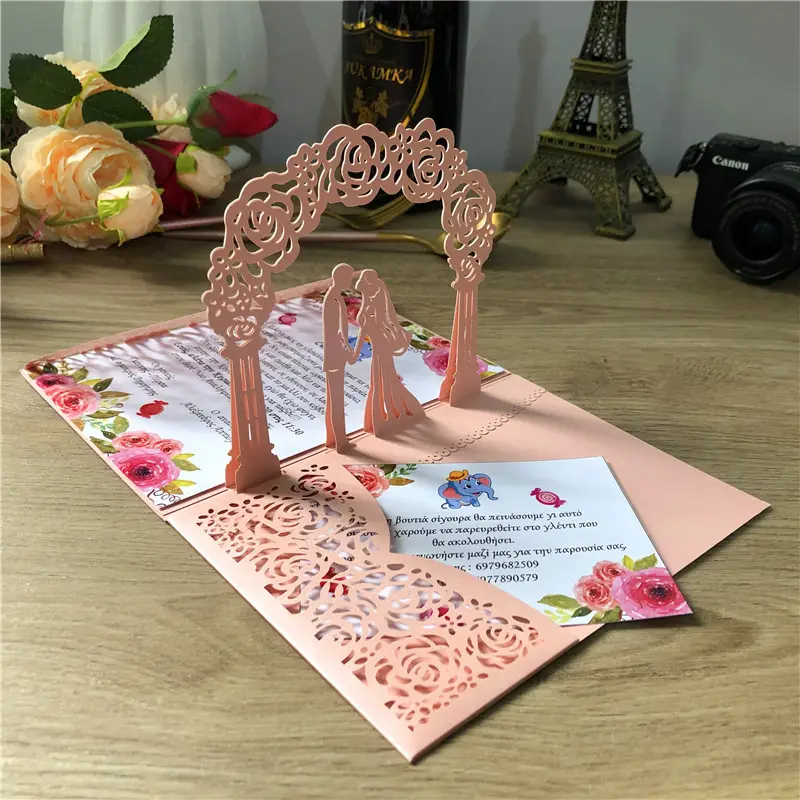 Nicro 3D Custom Laser Cut Glitter undangan pernikahan dengan pita dan amplop ulang tahun mewah kartu undangan pernikahan