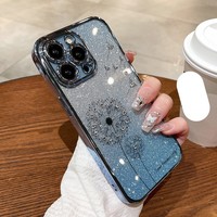 Pissenlit Strass Bijoux Couverture Souple Femme Fille Paillettes Téléphone étui pour iphone 15 14 Pro Max Plus 11 13 12 Cas X XS Max Xr