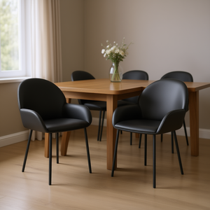 Chaises de salle à manger en similicuir noir, pieds en métal rembourrés modernes, ensemble de 2 meubles pour la maison - Product Image 2