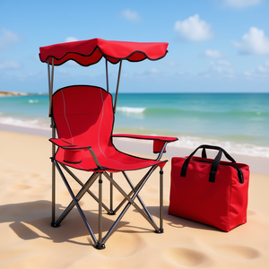 Silla de Playa Plegable Portátil con Toldo, Marco de Aluminio Rojo, Tela Oxford, Portavasos, para Actividades al Aire Libre y Jardín - Product Image 2