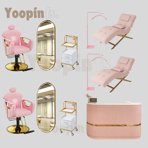 <strong>Beauty</strong> Styling <strong>pink</strong> <strong>Salon</strong> Chair Equipment Hair Furniture Modern Barber Chair Set - Product Image 2