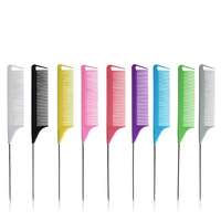 Peigne à queue de rat en plastique résistant à la chaleur avec logo personnalisé, pour tresses de précision, manche métallique, idéal pour salon de coiffure - Nouveauté 2026