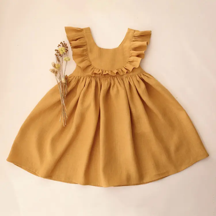 Spring boutique Linen lace pleated female baby long skirt solid color comfortable children's princess dress