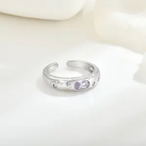 QX Custom Oem INS Open Size Women Girls 925 Sterling Silver Purple Zircon Fine Jewelry Fingers Gemstone Rings