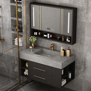 Light luxury <b>white</b> bathroom cabinet beehive glass <b>mirror</b> cabinet <b>white</b> washbasin floor-standing cabinet body - Product Image 2