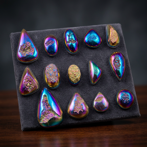 ควอตซ์ดรูซี่เคลือบไทเทเนียมหลากสีธรรมชาติแบบขายส่ง พลอยหลวมจาก MAHNAJ GEMS - Product Image 3