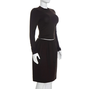 Viviblook Y26ST342 Ensemble Automne Femme Nouveau Couleur Unie Col Rond Manches Longues Jupe Plissée Taille Haute Décontracté Deux Pièces - Product Image 3