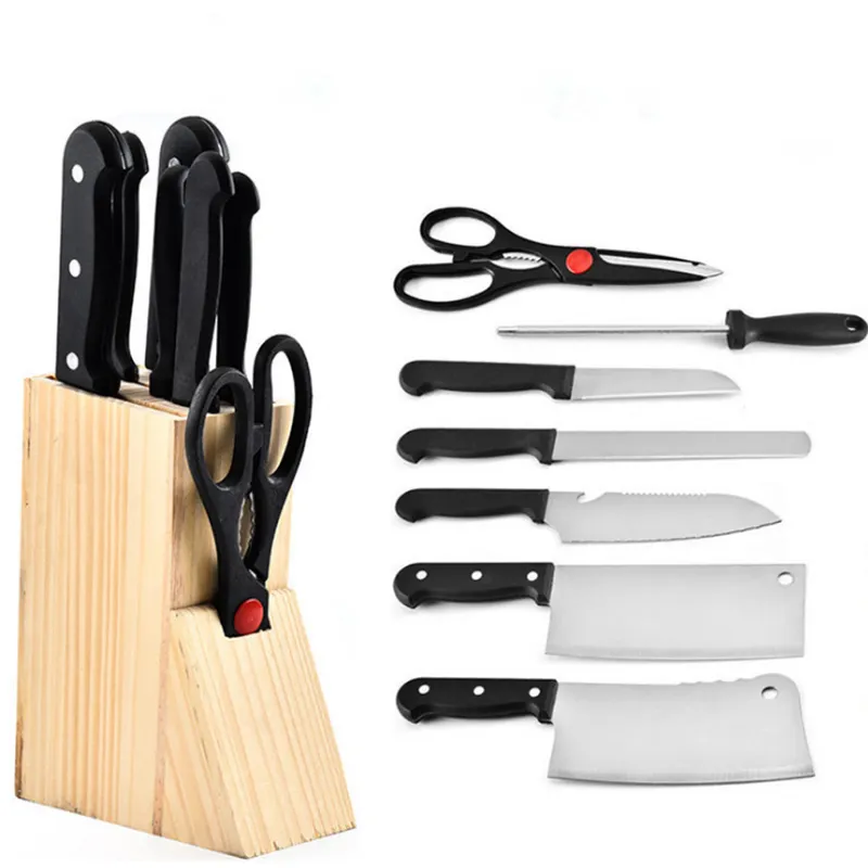 Juego de cuchillos de cocina de alta resistencia al desgaste, cuchillos de Chef profesionales con bloque de madera, 7 Uds.