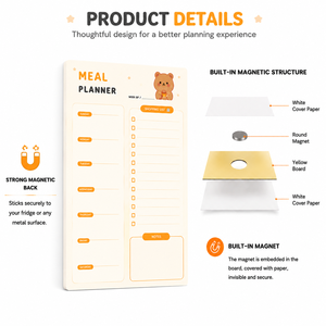 Bloc-notes magnétique pour planificateur de repas hebdomadaire, organisateur de cuisine personnalisé pour l'horaire de cuisson et la liste de courses, tableau blanc pour réfrigérateur - Product Image 2