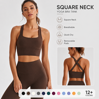 Soutien-gorge de sport personnalisé à col carré pour femme, rembourré, dos croisé, séchage rapide, pour le yoga, la gym, le Pilates, vêtements de sport OEM