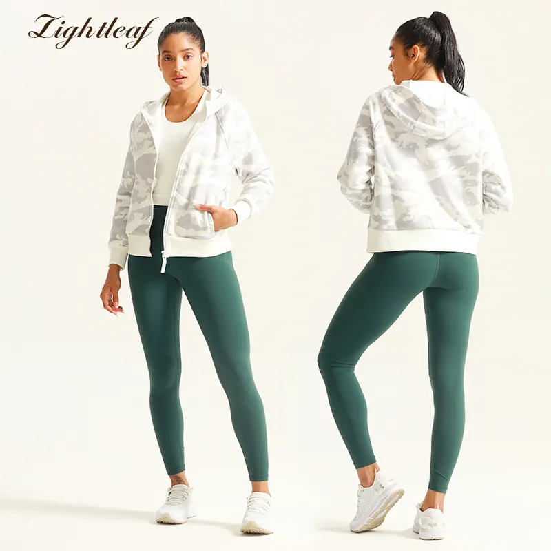 Lightleaf Customization Blank Custom Logo Running Jacket Zipper Sports Clothing Yoga Wear Full-Zip Pocket Hoodie For Women