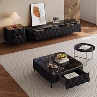 Ensemble de table basse convertible multifonctionnelle minimaliste avec plateau en verre, cadre en bois durable, design moderne pour salon, meuble TV