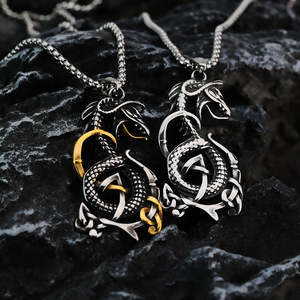 Men's Stainless Steel <b>Celtic</b> Dragon Pendant <b>Necklace</b> Geometric Animal Design Gift Jewelry - Product Image 1