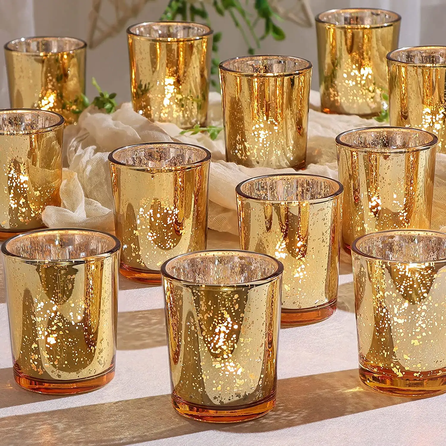 Gold Mercury Glass Tealight Votive Candle Holders Wedding Centerpieces for Table Decorations