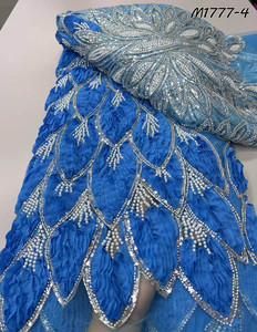 Nặng Đính Cườm Voan 3D Hoa Thêu Appliques Vải Phi Hạt Sequins Ren Vải Sang Trọng Cho Đám Cưới - Product Image 4