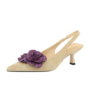 8295-h57 Châu Âu Mỹ tiệc cao gót giày cho phụ nữ nông miệng thiết kế tương phản màu sắc hoa phía sau chuyến đi gót chân 8cm - Product Image 2