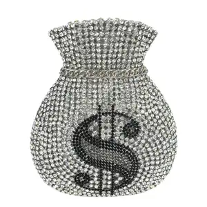 Dollar Sign Pouch Shine Rhinestone Handbags Bling Diamond Chain Bag Party Money Rhinestone Purses New Designer Luxury Clutch Bag