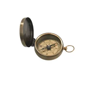 Antique Flat Compass With Leather Case Brass Handmade Pocket Compass Push Button Compass Gift Item